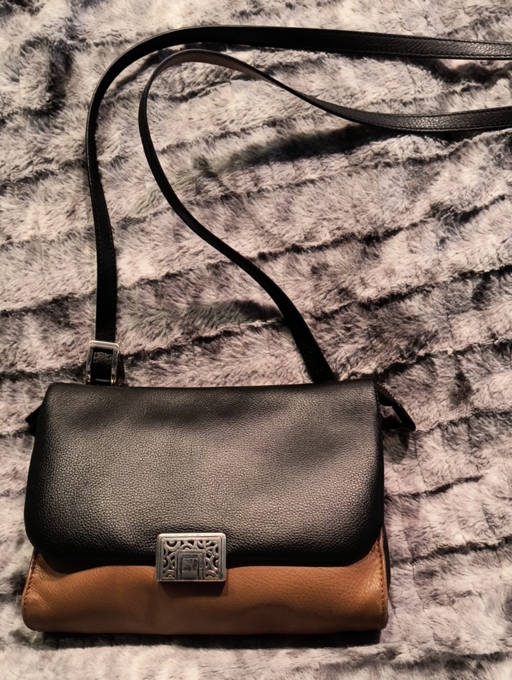 Brighton Two-Tone Black and Brow Crossbody Bag - Classic Everyday Style Women's